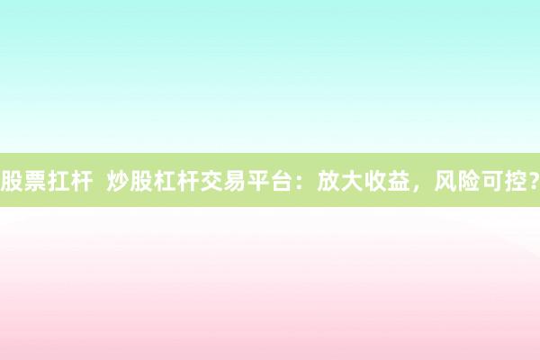 股票扛杆  炒股杠杆交易平台：放大收益，风险可控？