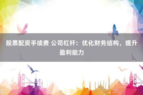 股票配资手续费 公司杠杆：优化财务结构，提升盈利能力