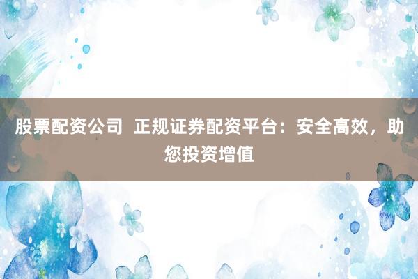 股票配资公司  正规证券配资平台：安全高效，助您投资增值