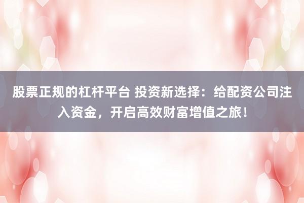股票正规的杠杆平台 投资新选择：给配资公司注入资金，开启高效财富增值之旅！
