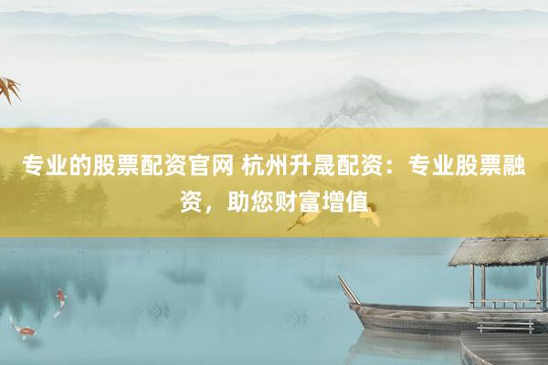 专业的股票配资官网 杭州升晟配资：专业股票融资，助您财富增值