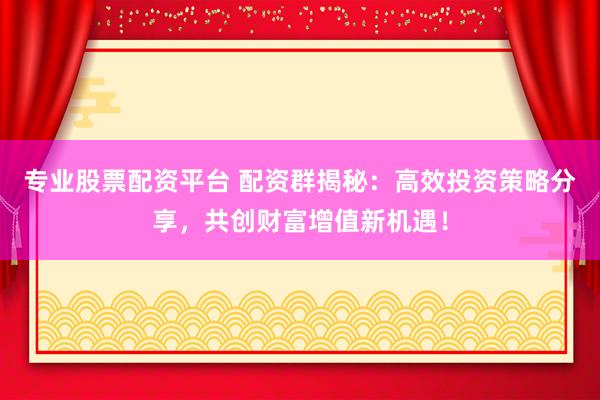 专业股票配资平台 配资群揭秘：高效投资策略分享，共创财富增值新机遇！