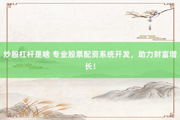 炒股杠杆是啥 专业股票配资系统开发，助力财富增长！