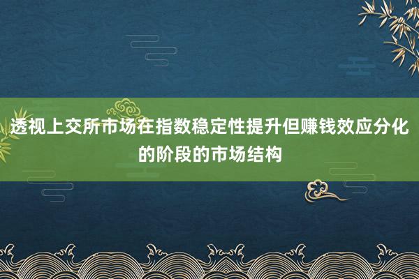 透视上交所市场在指数稳定性提升但赚钱效应分化的阶段的市场结构