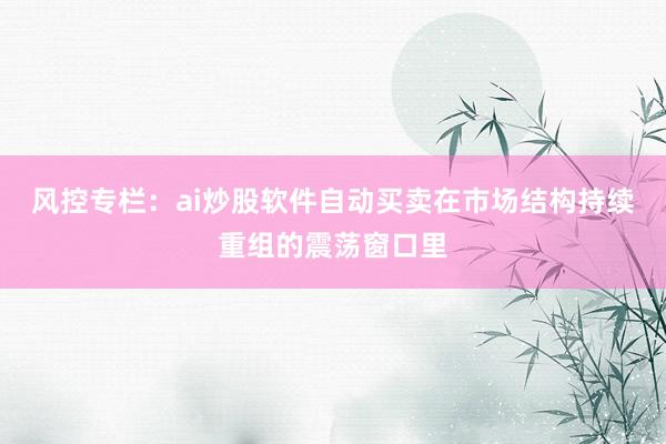风控专栏：ai炒股软件自动买卖在市场结构持续重组的震荡窗口里