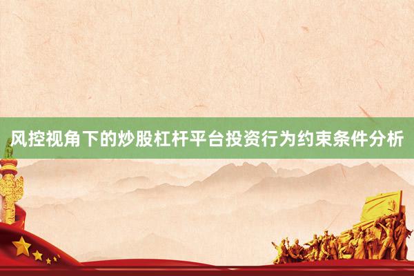 风控视角下的炒股杠杆平台投资行为约束条件分析