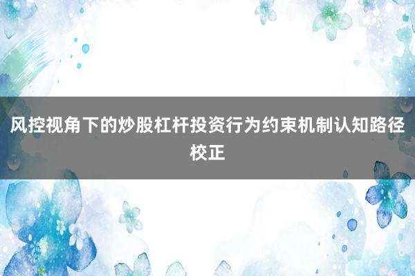 风控视角下的炒股杠杆投资行为约束机制认知路径校正