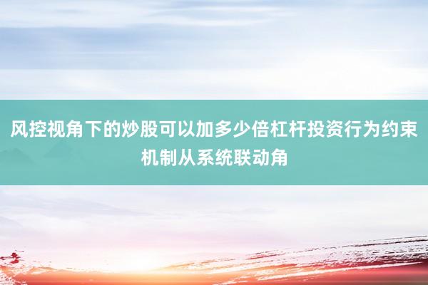 风控视角下的炒股可以加多少倍杠杆投资行为约束机制从系统联动角